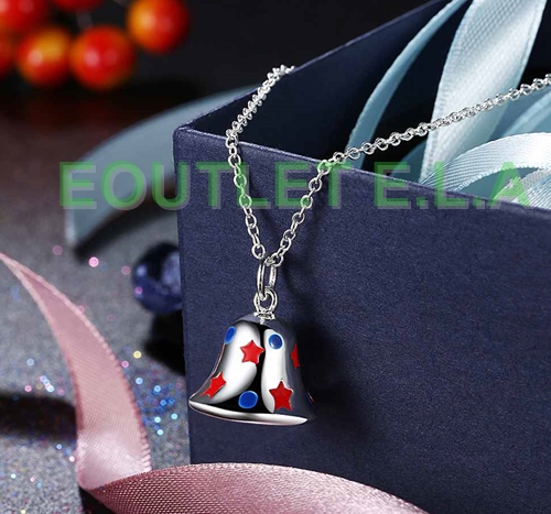 ENAMEL CHRISTMAS BELL SILVER NECKLACE-45cm